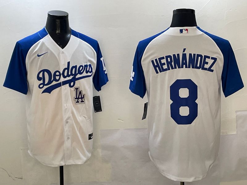 Men Los Angeles Dodgers 8 Hernandez White Blue Fashion Game 2025 Nike MLB Jersey style 11